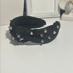 Spike Studded Black Cotton Top Knot Headband